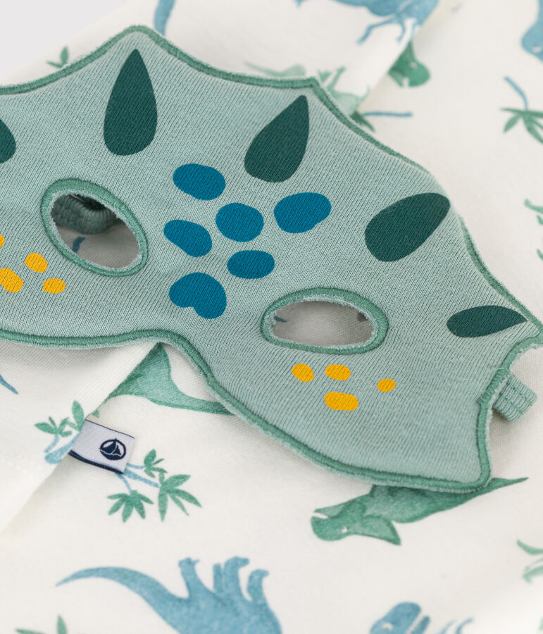 Pigiama travestimento corto bambino in cotone con dinosauri stampati bianco/multicolore