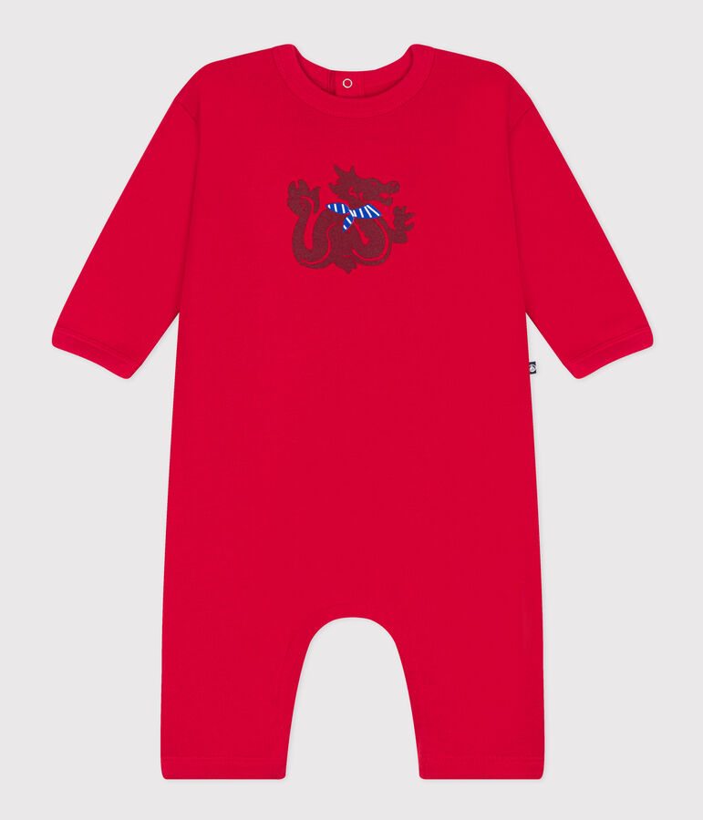 Tutina lunga in tessuto felpato per beb&egrave; rosso