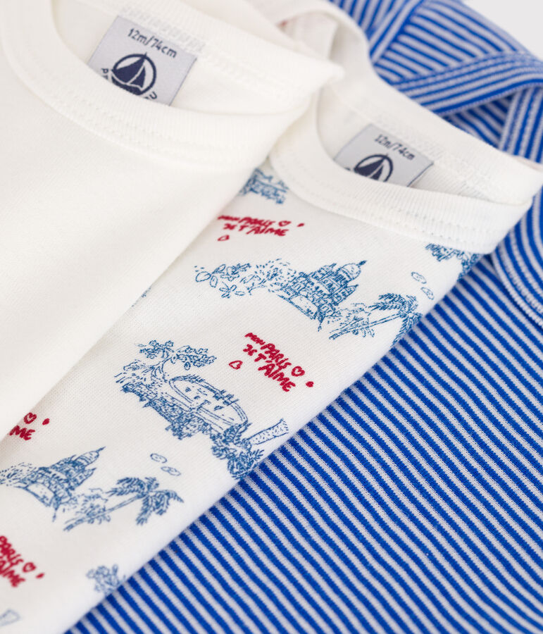 Set di 3 body a maniche corte in cotone con motivo Paris neonato multicolore