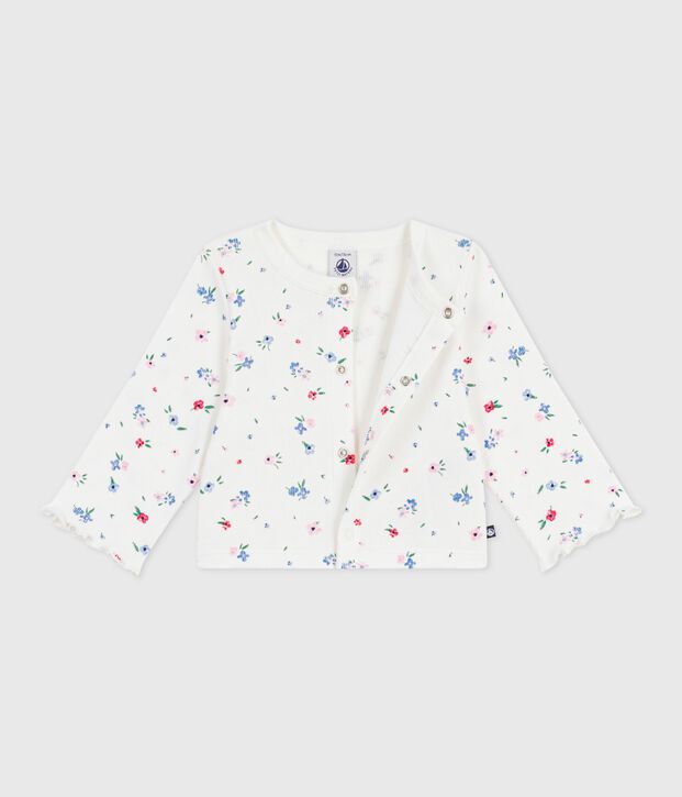 Cardigan in cotone con stampa a fiori neonata bianco/multicolore