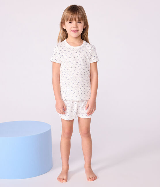 Pigiama corto in cotone traforato con stampa a fiori bambina bianco MARSHMALLOW/bianco MULTICO