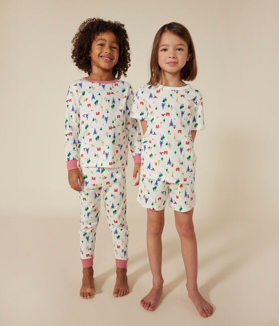 Pigiama bambino fantasia Parigi in cotone bianco MARSHMALLOW/blu MEDIEVAL/ MULTICO