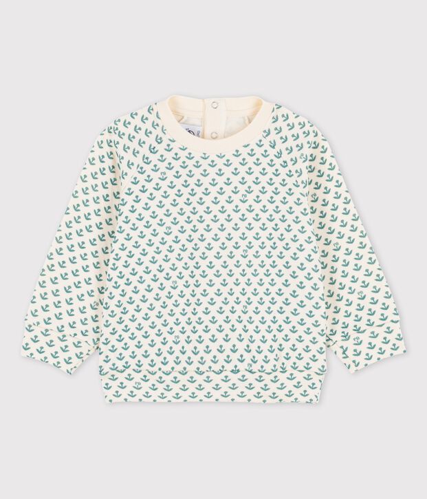 Felpa in tubique beb&egrave; ecru/verde