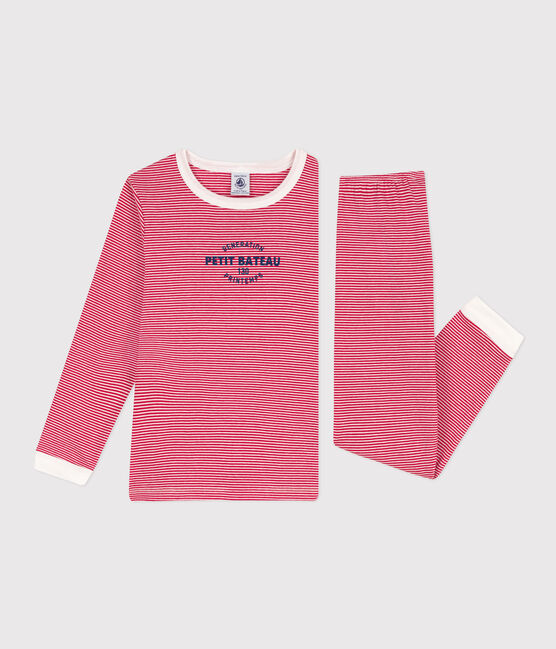 Pigiama millerighe in cotone bambina/bambino rosso CORRIDA/bianco MARSHMALLOW