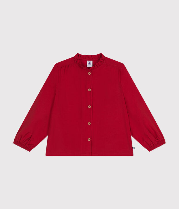 Blusa a maniche lunghe in tela bambina rosso