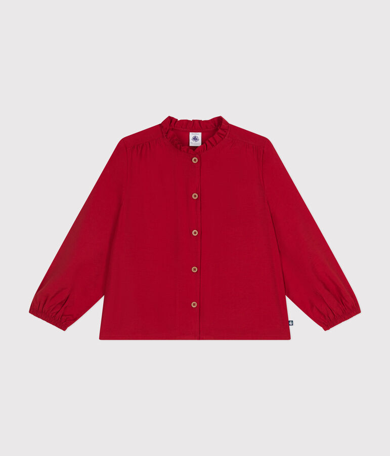 Blusa a maniche lunghe in tela bambina rosso