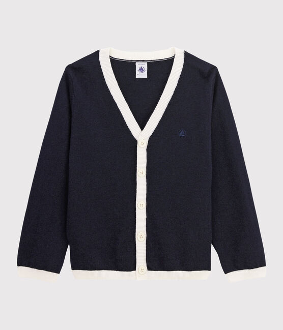 Cardigan in lana e cotone bambino blu SMOKING/bianco MARSHMALLOW