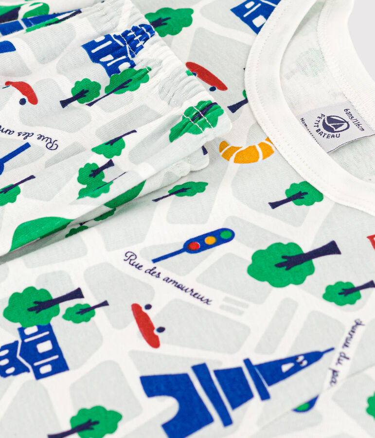 Pigiama bambino in cotone stampato Parigi bianco MARSHMALLOW/bianco MULTICO