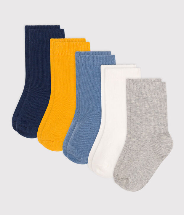 5 paia di calzini per neonati in cotone tinta unita multicolore