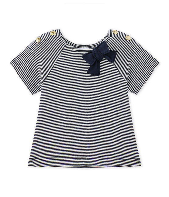 T-shirt per bebè femmina a righe blu SMOKING/bianco LAIT