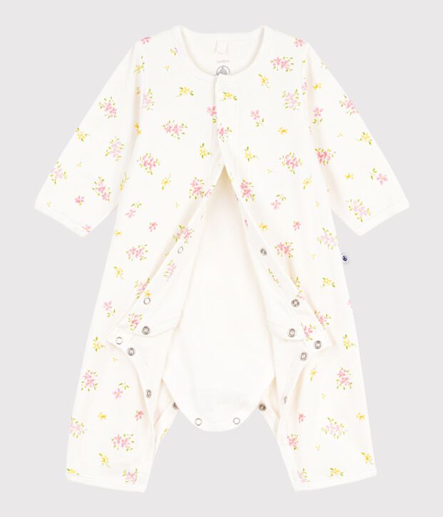 Bodyjama senza piedini in cotone con stampa a fiori neonato bianco/multicolore