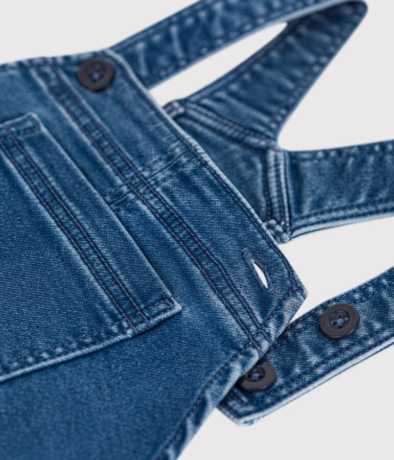 Abito salopette in denim effetto felpato bambina blu