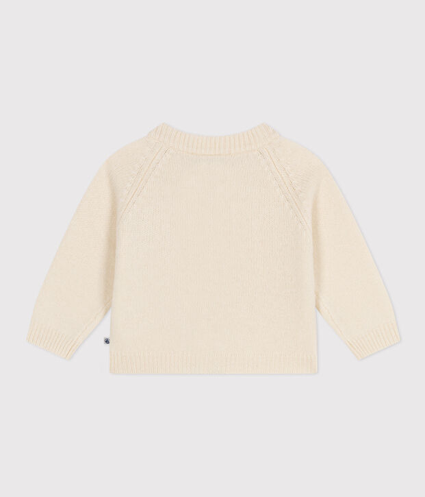 Cardigan in tricot di lana e nylon riciclato beb&egrave; ecru