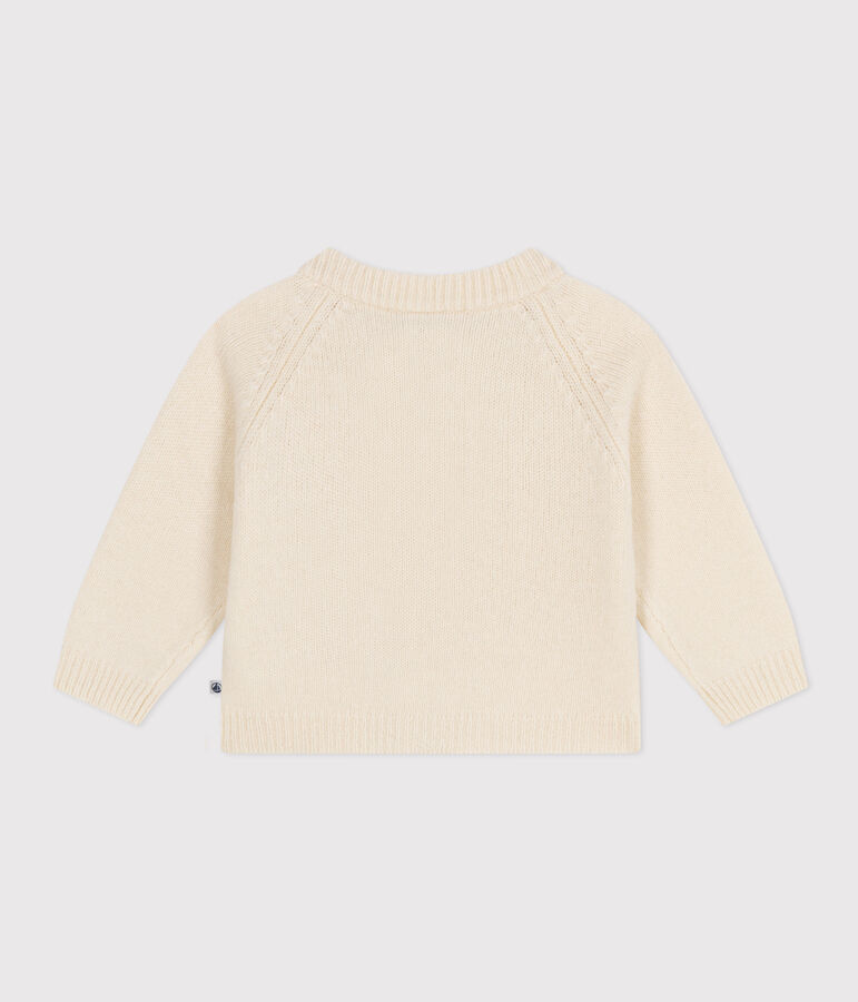 Cardigan in tricot di lana e nylon riciclato beb&egrave; ecru