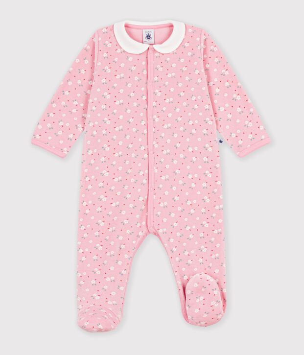 Pigiama in ciniglia con colletto e stampa a fiori neonata rosa/multicolore