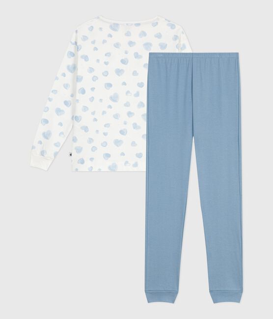 Pigiama in cotone bimateriale con stampa a cuori donna blu ADRIATIC/ MULTICO