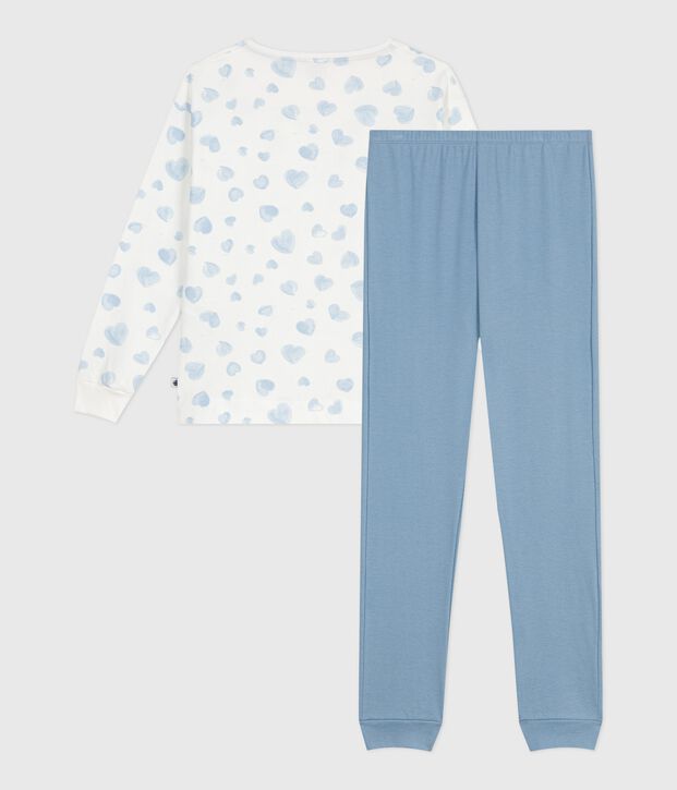 Pigiama in cotone bimateriale con stampa a cuori donna blu/multicolore