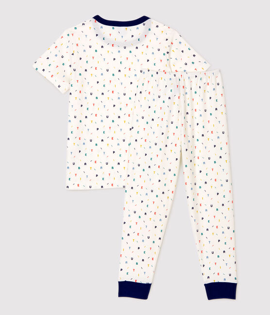 Pigiama bambino a maniche corte con lettere multicolori in cotone biologico bianco MARSHMALLOW/bianco MULTICO