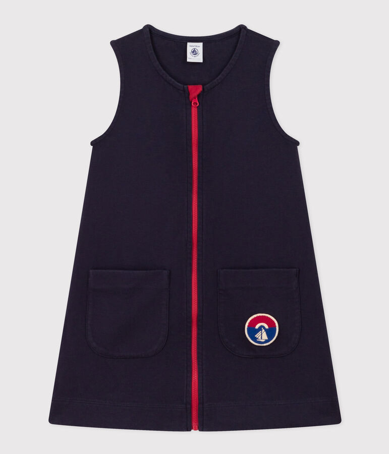 Abito smanicato in cotone bambina blu