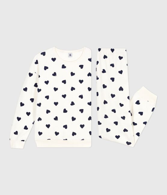 Pigiama in spugna di cotone con stampa a cuori donna blu MILK/ SOIR