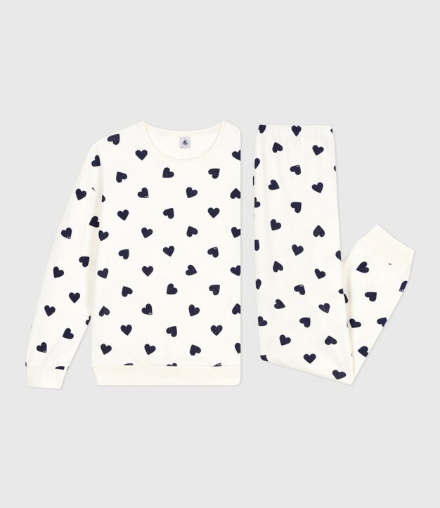 Pigiama in spugna di cotone con stampa a cuori donna blu/blu