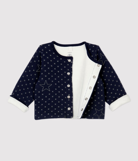 Cardigan bebè a stelline in tubique trapuntato di cotone biologico blu SMOKING