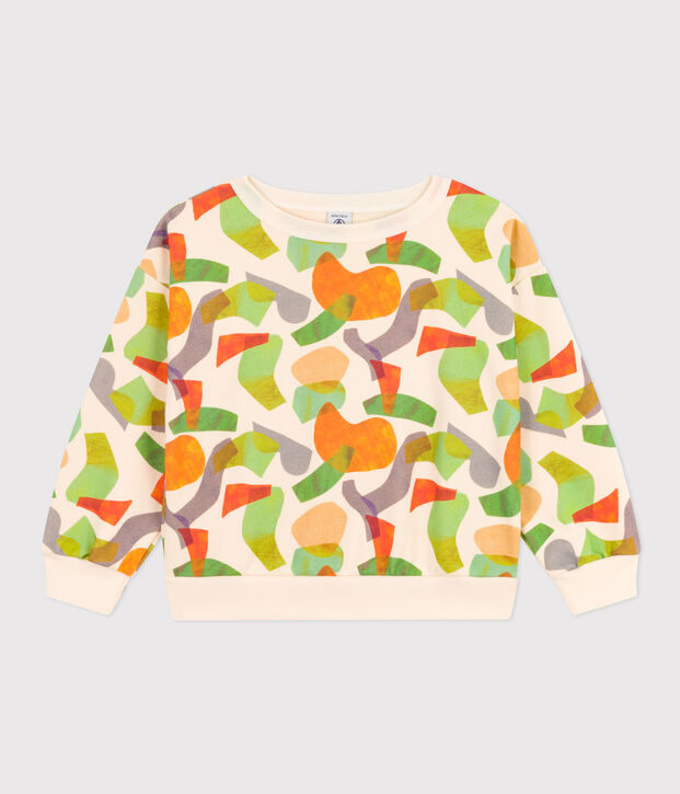 Felpa in molleton stampato bambino ecru/multicolore