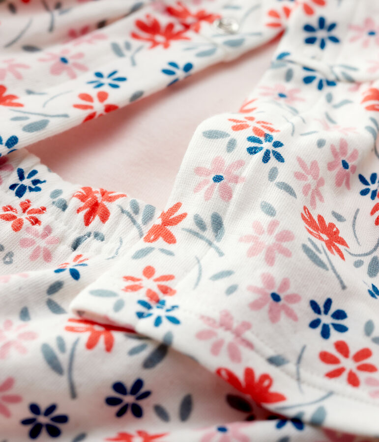 Completo 3 pezzi beb&egrave; stampa floreale in cotone biologico bianco/multicolore