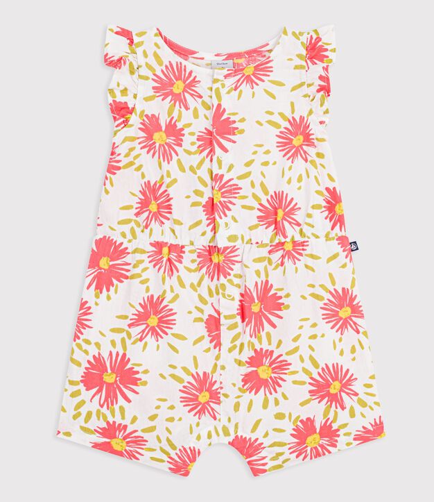Tutina corta in cotone con stampa a fiori neonata bianco/multicolore