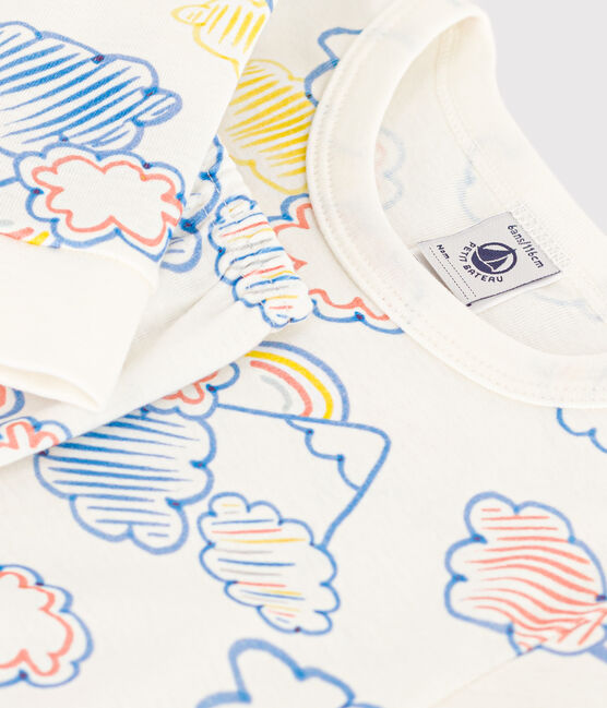 Pigiama aderente bambino in cotone con stampa arcobaleno bianco MARSHMALLOW/bianco MULTICO