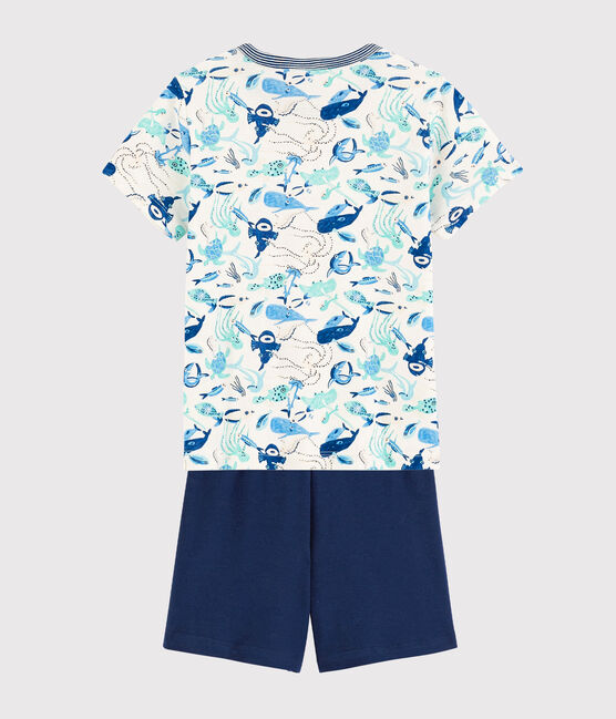 Pigiama corto animali marini bambino in cotone bianco MARSHMALLOW/bianco MULTICO