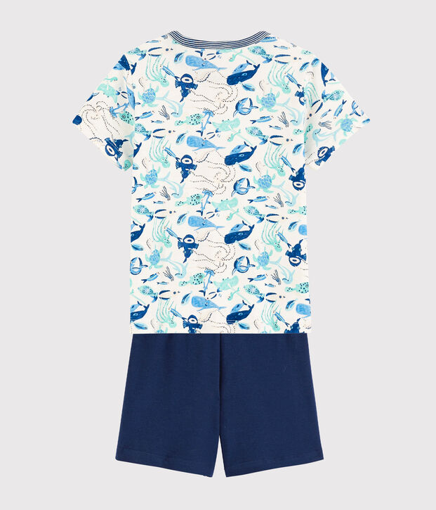 Pigiama corto animali marini bambino in cotone bianco/multicolore