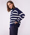 Maglione a collo alto in misto lana e cotone a righe donna blu SOIR/ MARSHMALLOW