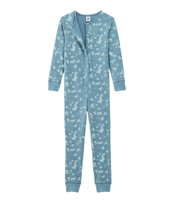 Tutina lunga bambina in cotone blu FONTAINE/bianco MARSHMALLOW