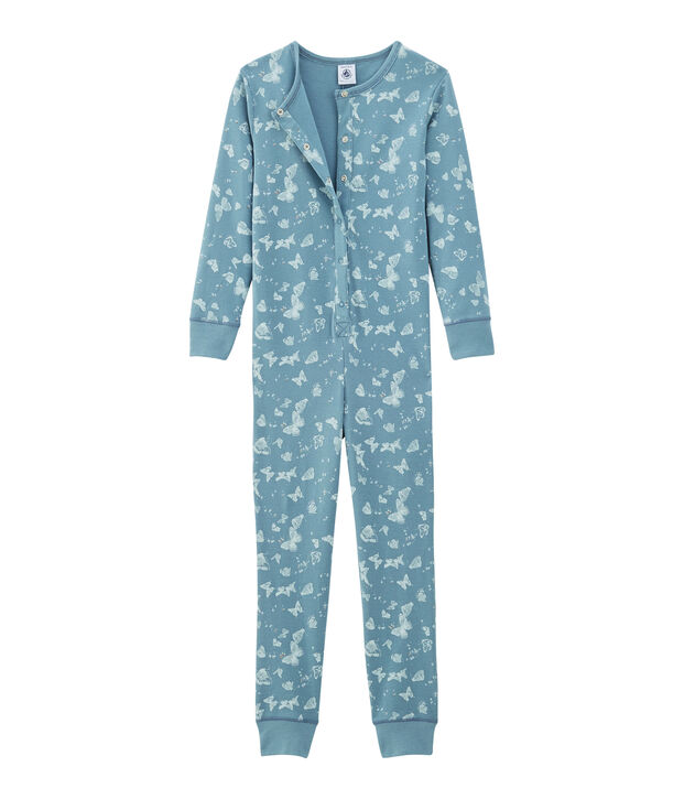 Tutina lunga bambina in cotone blu/bianco