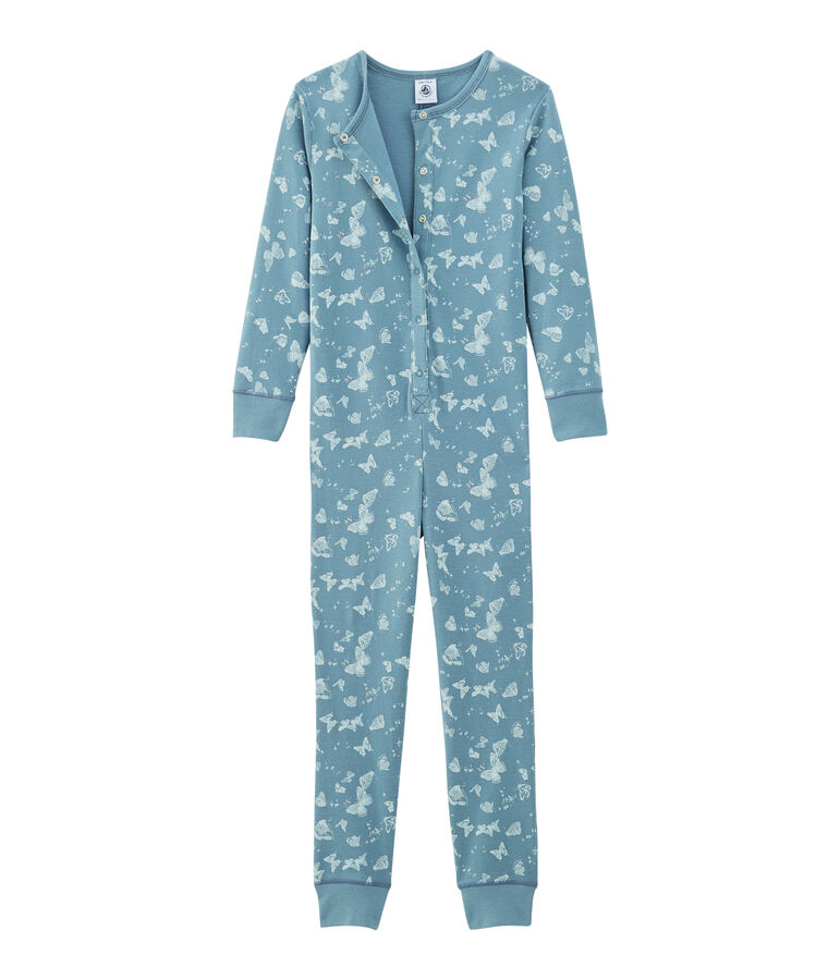Tutina lunga bambina in cotone blu/bianco