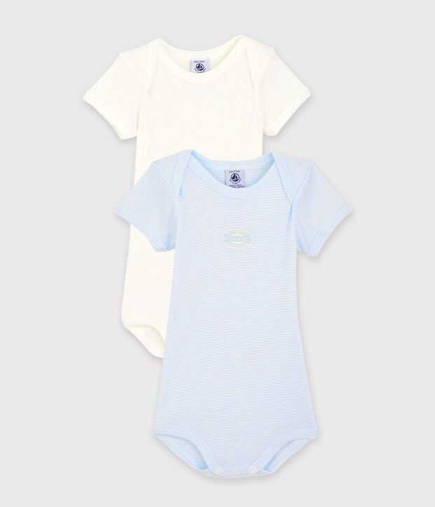 Confezione da 2 body manica corta millerighe beb&egrave; in cotone biologico multicolore