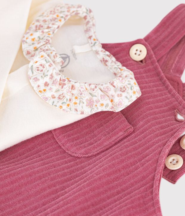 Ensemble salopette et body b&eacute;b&eacute; en coton avec col uni rosa/ecru