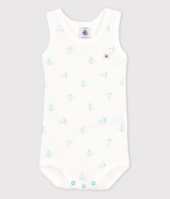 Body senza maniche bebè maschio bianco ECUME/blu AQUARIUS