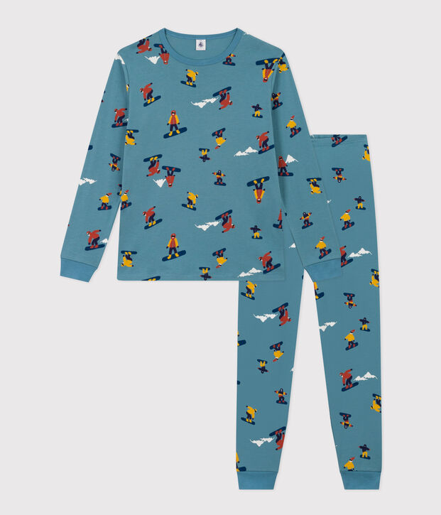 Pigiama ragazzo in cotone motivo snowboard blu/multicolore
