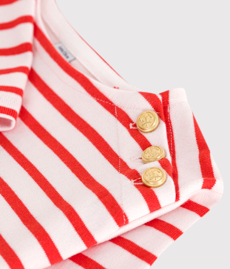 Abito a maniche lunghe in cotone a righe bambina rosa/rosso