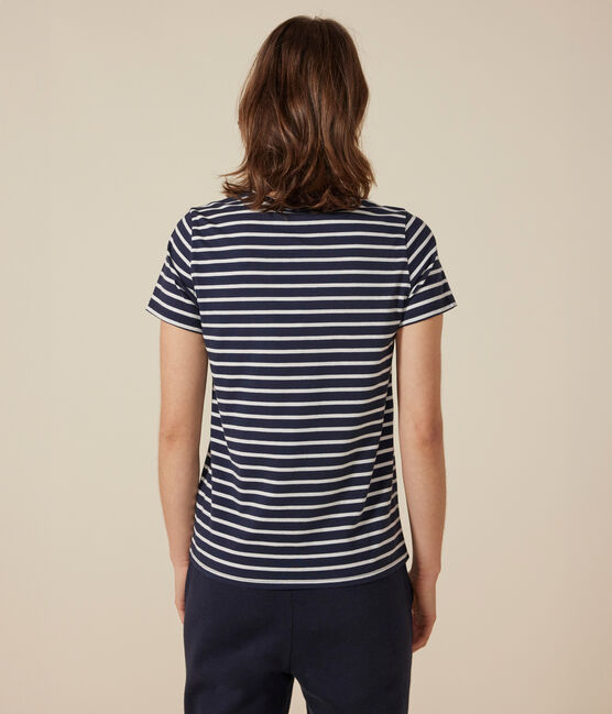 T-shirt LE DROIT girocollo in cotone Donna blu SMOKING/bianco MARSHMALLOW