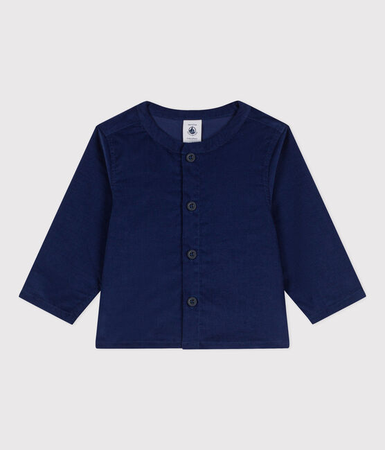 Camicia a manica lunga bebè maschio in velluto finissimo BLEU FONCE