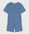 Pigiama donna con pantaloncini e t-shirt in cotone traforato tinta unita blu BEACH