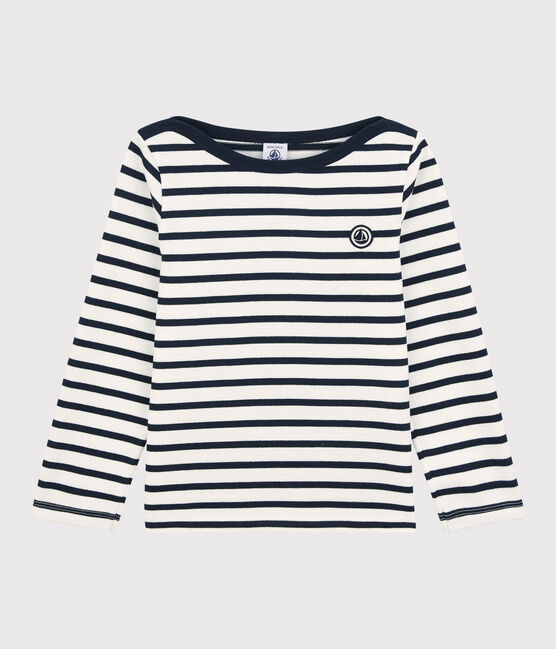 Marinière bambina/bambino in cotone bianco MARSHMALLOW/blu SMOKING