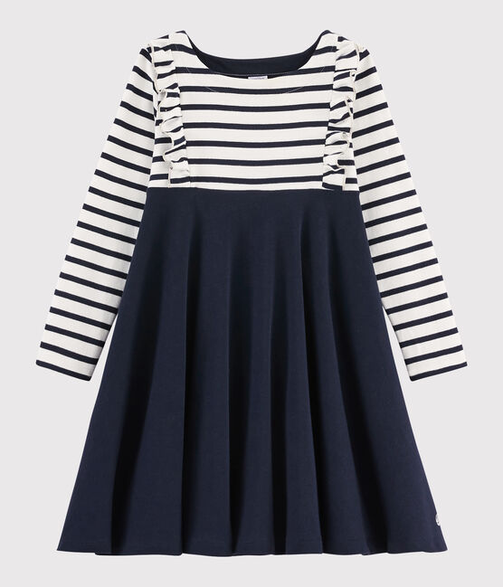 Abito maniche lunghe bambina bianco MARSHMALLOW/blu SMOKING