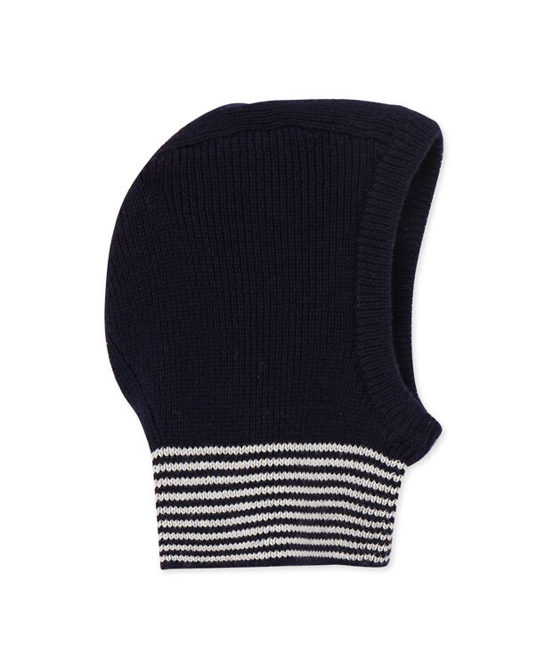 Cagoule b&eacute;b&eacute; fille en laine et coton blu