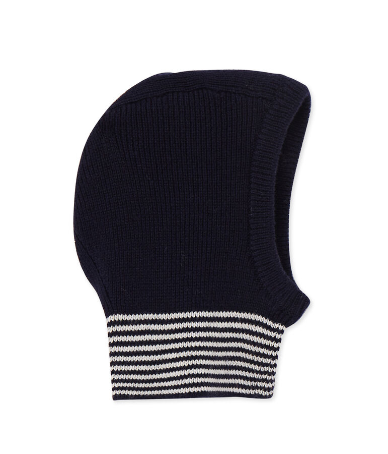 Cagoule b&eacute;b&eacute; fille en laine et coton blu