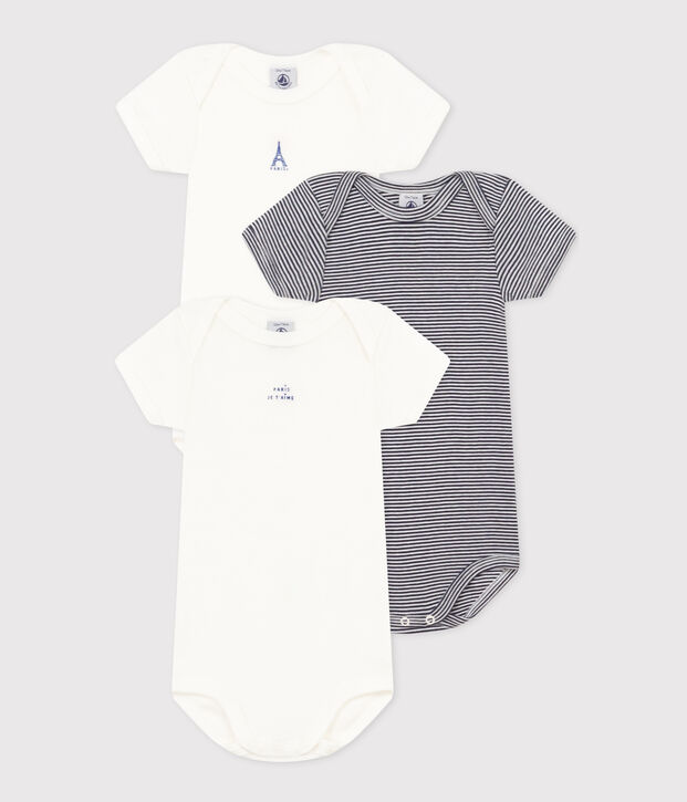 Confezione da 3 body Paris beb&egrave; a manica corta in cotone multicolore