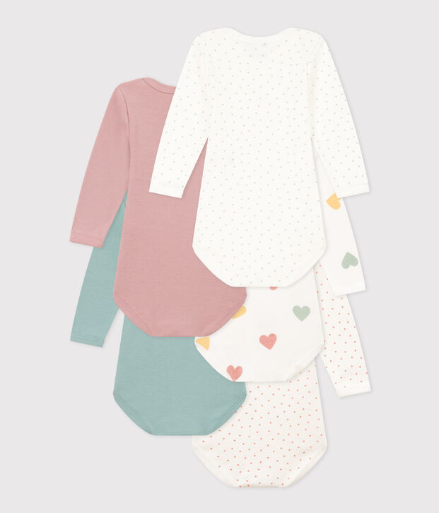 Confezione da 5 body beb&egrave; a maniche lunghe in cotone a cuori multicolore